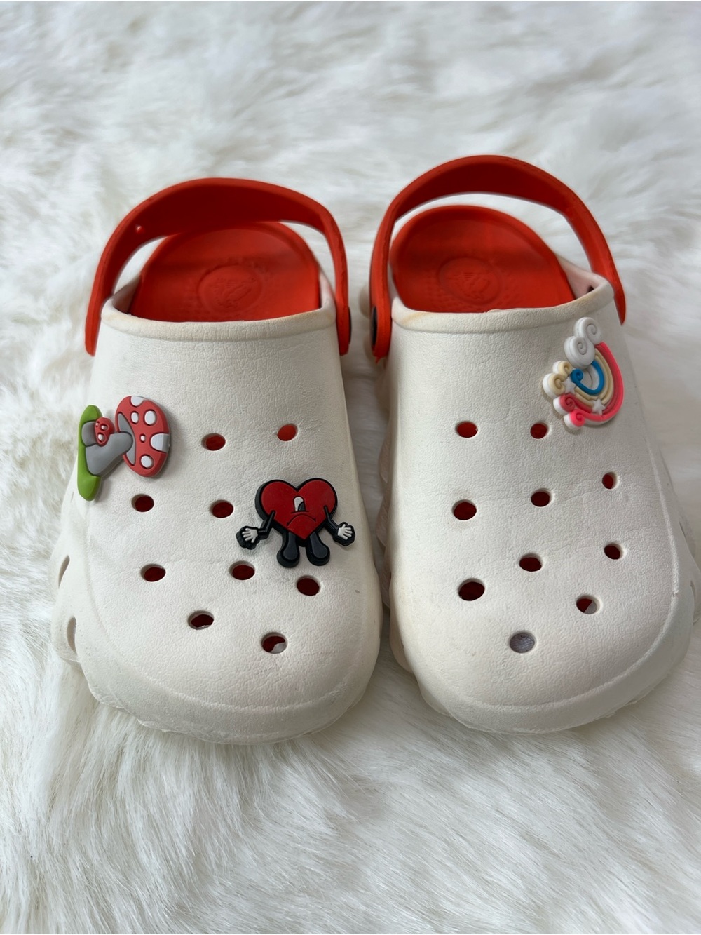 kids Crocs White Slip-On Clog Sandals with Rainbow Charms
